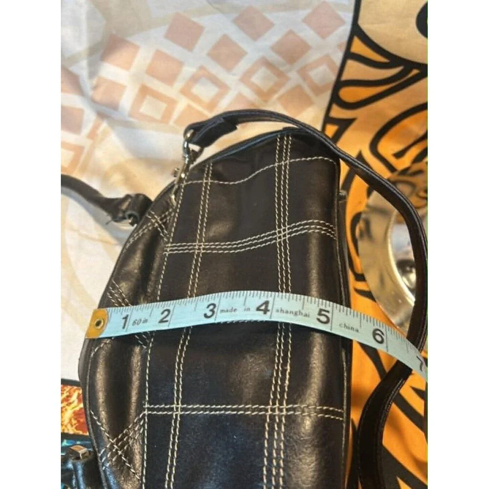 Wilsons Leather Maxima Black Structured Handbag w/ White Stitching & Strap